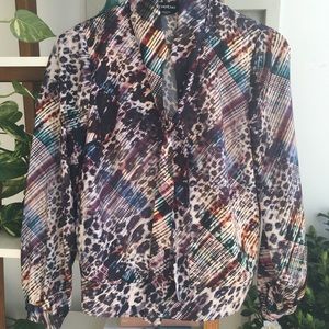 Print Tie Neck Blouse